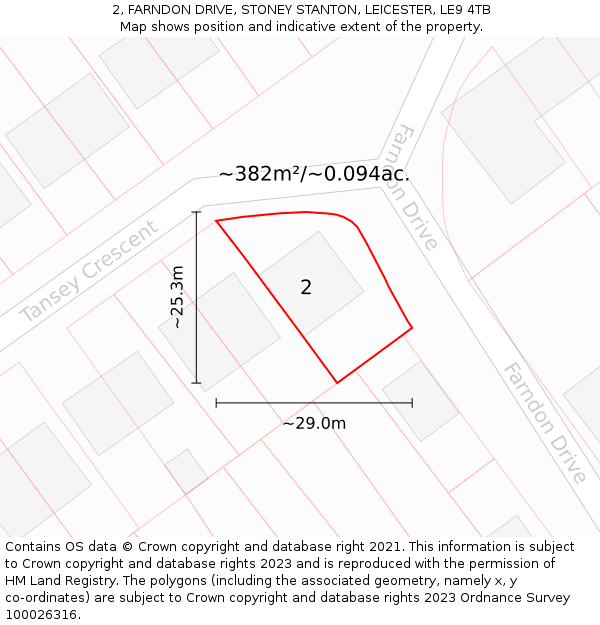 2, FARNDON DRIVE, STONEY STANTON, LEICESTER, LE9 4TB: Plot and title map