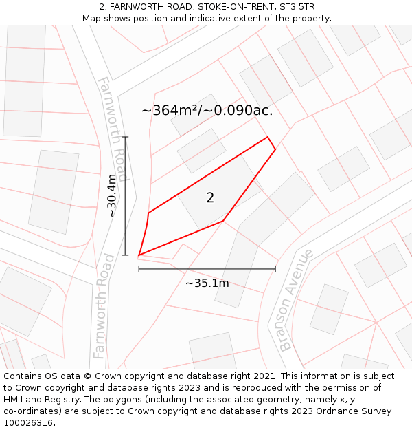 2, FARNWORTH ROAD, STOKE-ON-TRENT, ST3 5TR: Plot and title map