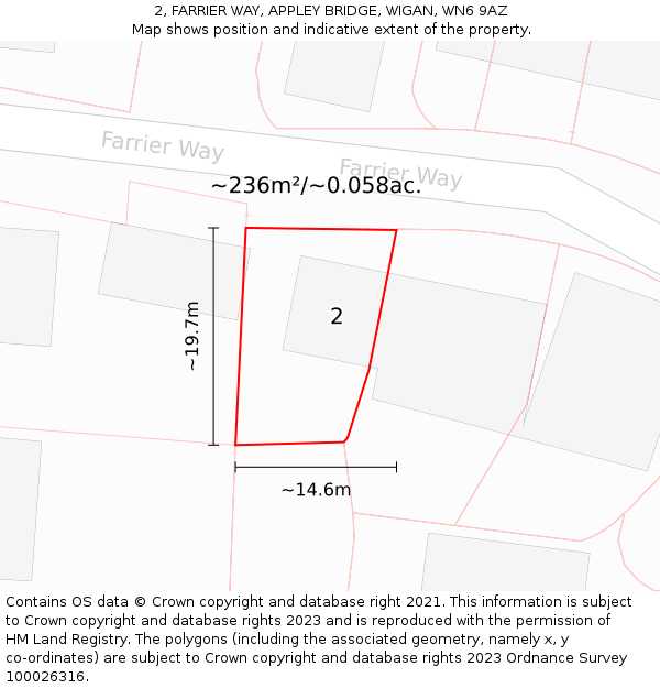 2, FARRIER WAY, APPLEY BRIDGE, WIGAN, WN6 9AZ: Plot and title map