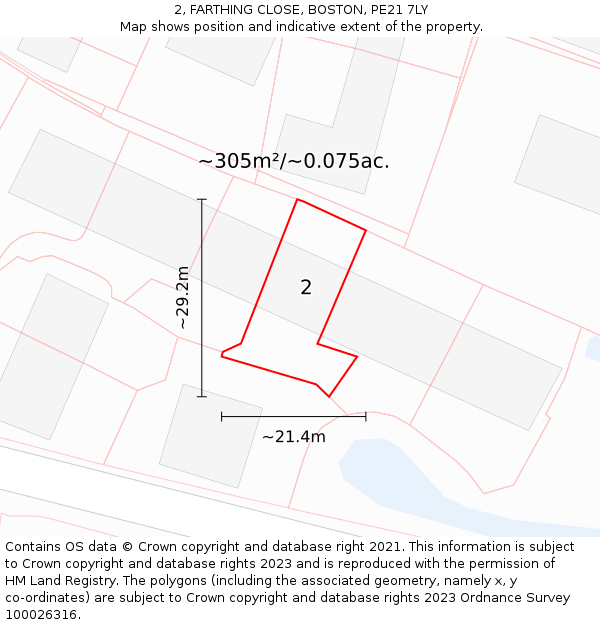 2, FARTHING CLOSE, BOSTON, PE21 7LY: Plot and title map