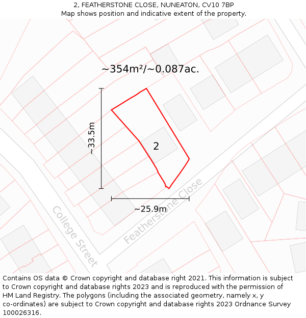 2, FEATHERSTONE CLOSE, NUNEATON, CV10 7BP: Plot and title map