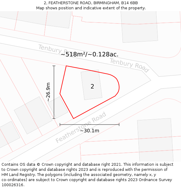 2, FEATHERSTONE ROAD, BIRMINGHAM, B14 6BB: Plot and title map