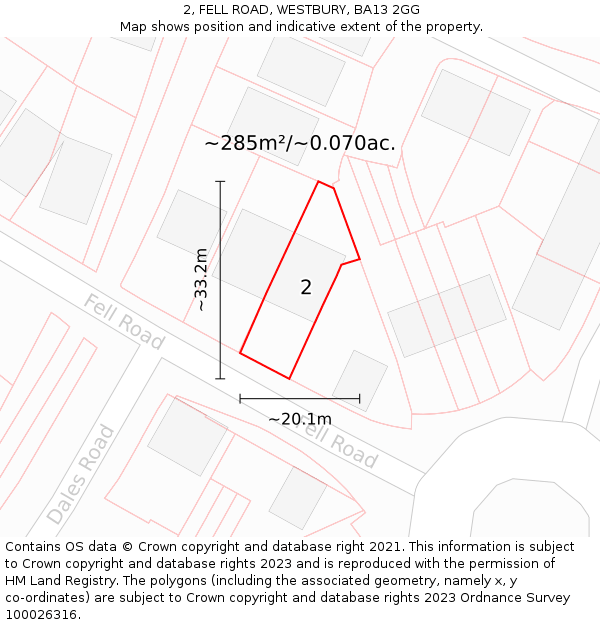 2, FELL ROAD, WESTBURY, BA13 2GG: Plot and title map