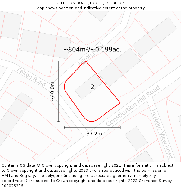 2, FELTON ROAD, POOLE, BH14 0QS: Plot and title map