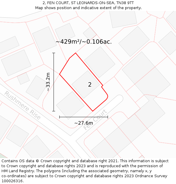 2, FEN COURT, ST LEONARDS-ON-SEA, TN38 9TT: Plot and title map