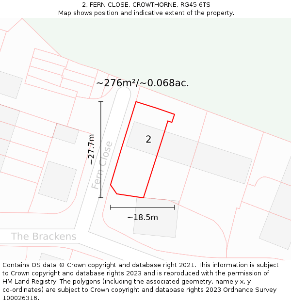2, FERN CLOSE, CROWTHORNE, RG45 6TS: Plot and title map