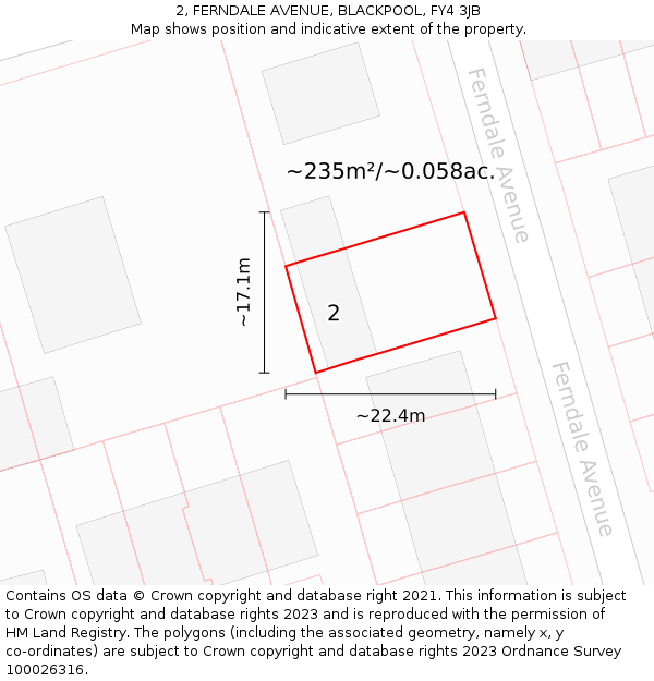 2, FERNDALE AVENUE, BLACKPOOL, FY4 3JB: Plot and title map