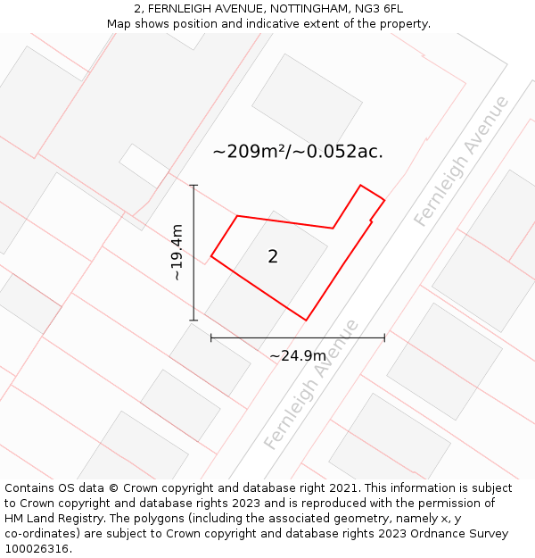 2, FERNLEIGH AVENUE, NOTTINGHAM, NG3 6FL: Plot and title map