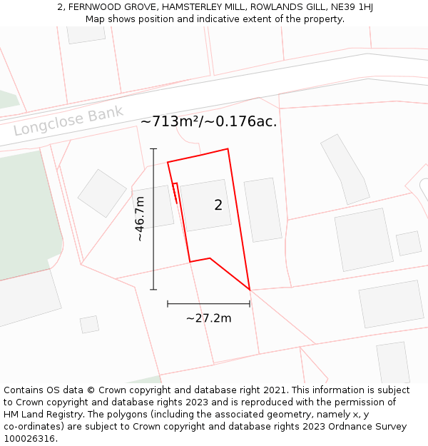 2, FERNWOOD GROVE, HAMSTERLEY MILL, ROWLANDS GILL, NE39 1HJ: Plot and title map