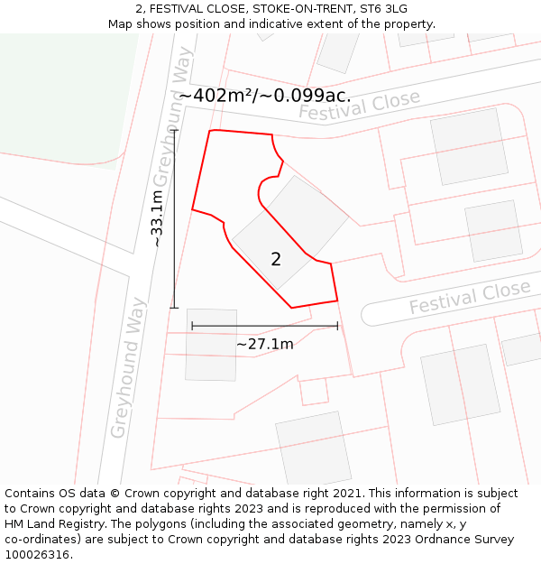 2, FESTIVAL CLOSE, STOKE-ON-TRENT, ST6 3LG: Plot and title map