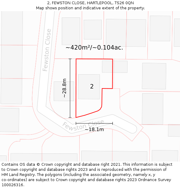 2, FEWSTON CLOSE, HARTLEPOOL, TS26 0QN: Plot and title map