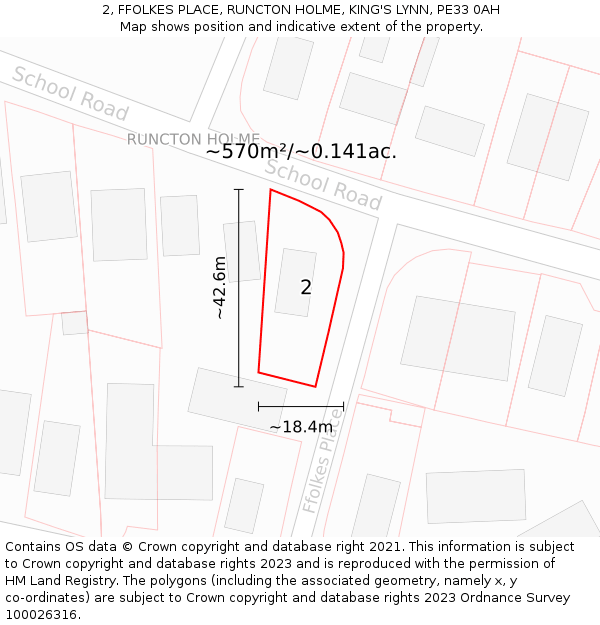 2, FFOLKES PLACE, RUNCTON HOLME, KING'S LYNN, PE33 0AH: Plot and title map