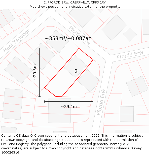 2, FFORDD ERW, CAERPHILLY, CF83 1RY: Plot and title map