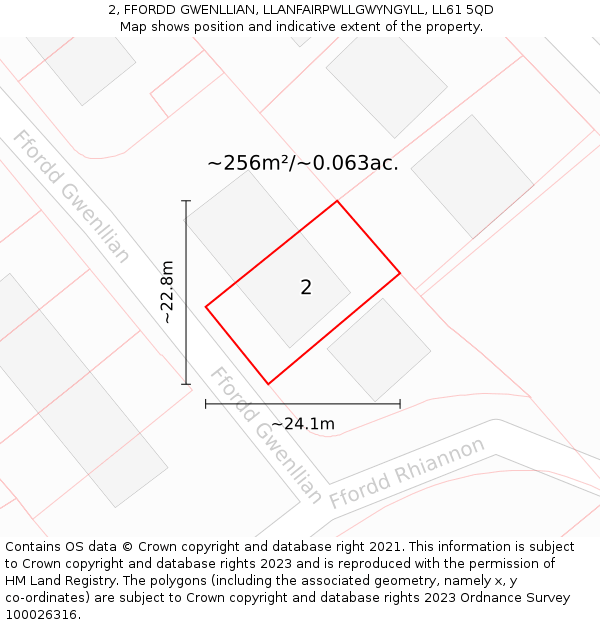 2, FFORDD GWENLLIAN, LLANFAIRPWLLGWYNGYLL, LL61 5QD: Plot and title map