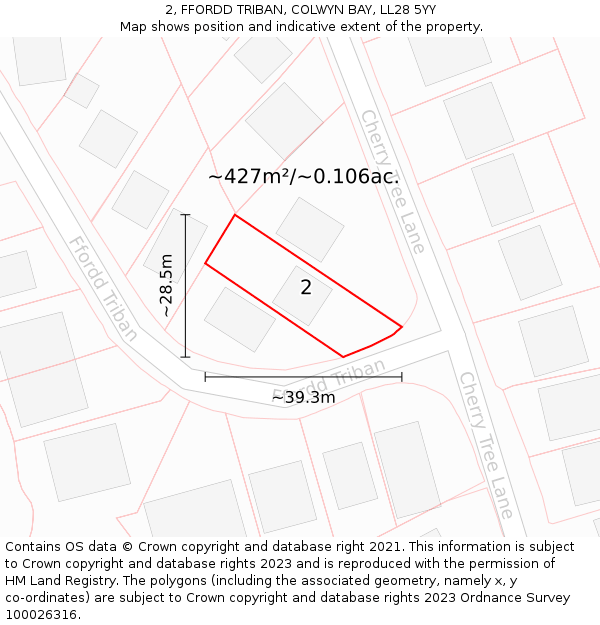 2, FFORDD TRIBAN, COLWYN BAY, LL28 5YY: Plot and title map