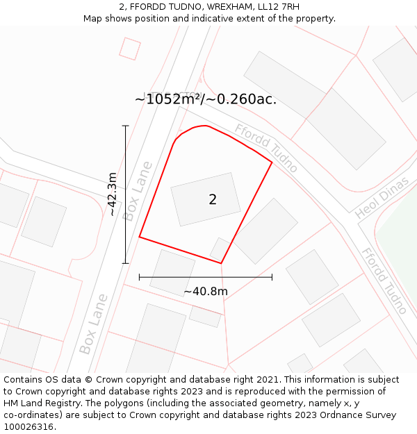 2, FFORDD TUDNO, WREXHAM, LL12 7RH: Plot and title map