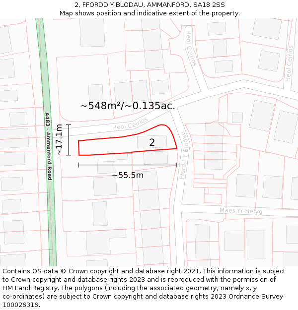 2, FFORDD Y BLODAU, AMMANFORD, SA18 2SS: Plot and title map