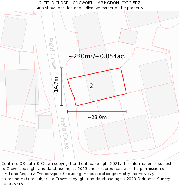 2, FIELD CLOSE, LONGWORTH, ABINGDON, OX13 5EZ: Plot and title map