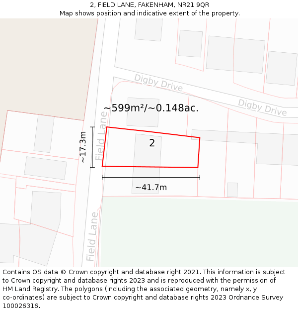 2, FIELD LANE, FAKENHAM, NR21 9QR: Plot and title map