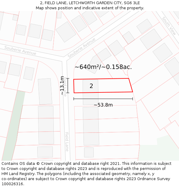 2, FIELD LANE, LETCHWORTH GARDEN CITY, SG6 3LE: Plot and title map