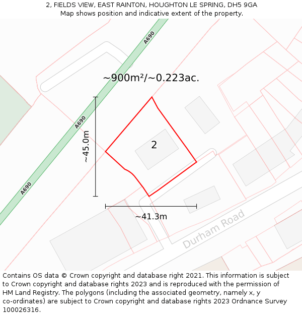 2, FIELDS VIEW, EAST RAINTON, HOUGHTON LE SPRING, DH5 9GA: Plot and title map