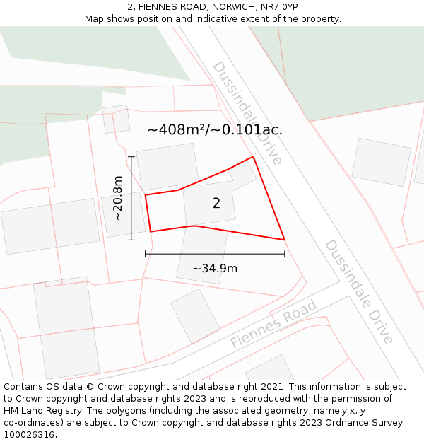 2, FIENNES ROAD, NORWICH, NR7 0YP: Plot and title map