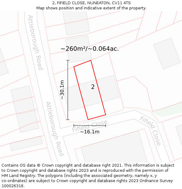 2, FIFIELD CLOSE, NUNEATON, CV11 4TS: Plot and title map