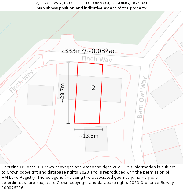 2, FINCH WAY, BURGHFIELD COMMON, READING, RG7 3XT: Plot and title map