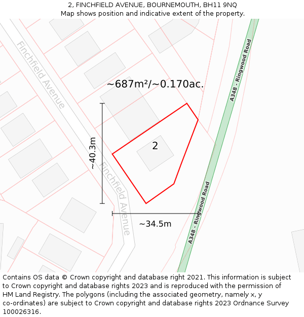 2, FINCHFIELD AVENUE, BOURNEMOUTH, BH11 9NQ: Plot and title map