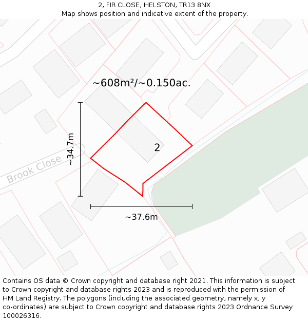 2, FIR CLOSE, HELSTON, TR13 8NX: Plot and title map