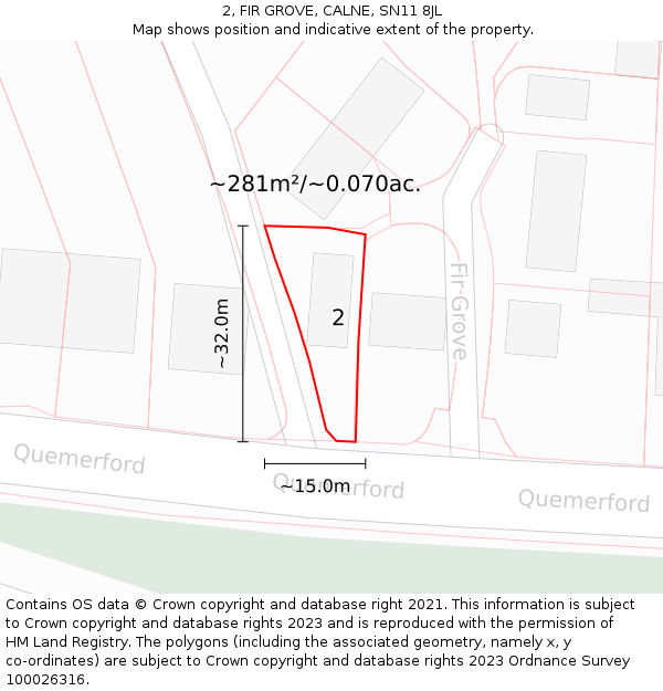 2, FIR GROVE, CALNE, SN11 8JL: Plot and title map