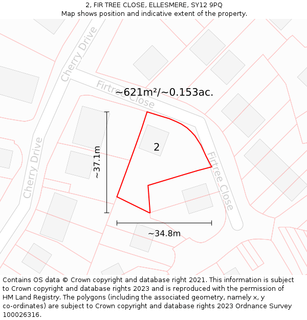 2, FIR TREE CLOSE, ELLESMERE, SY12 9PQ: Plot and title map