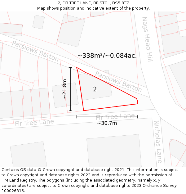 2, FIR TREE LANE, BRISTOL, BS5 8TZ: Plot and title map