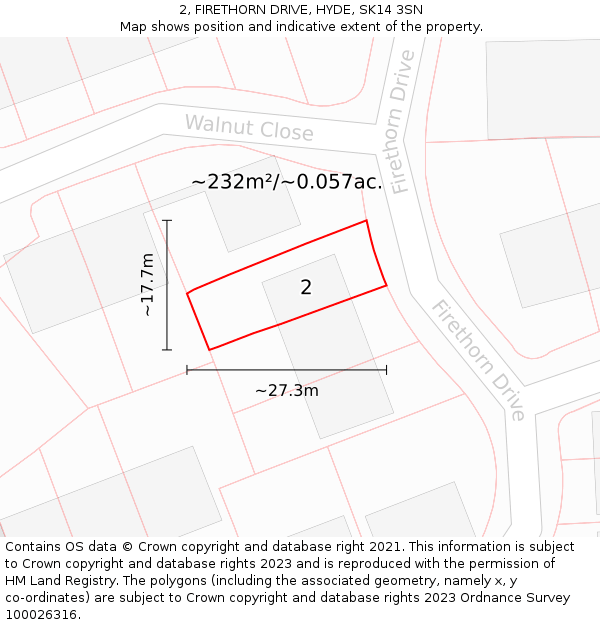 2, FIRETHORN DRIVE, HYDE, SK14 3SN: Plot and title map