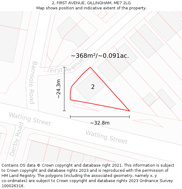 2, FIRST AVENUE, GILLINGHAM, ME7 2LG: Plot and title map