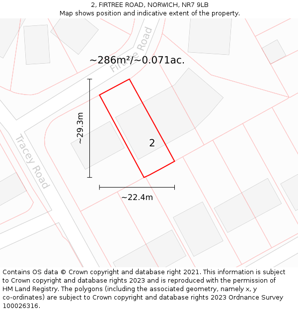2, FIRTREE ROAD, NORWICH, NR7 9LB: Plot and title map