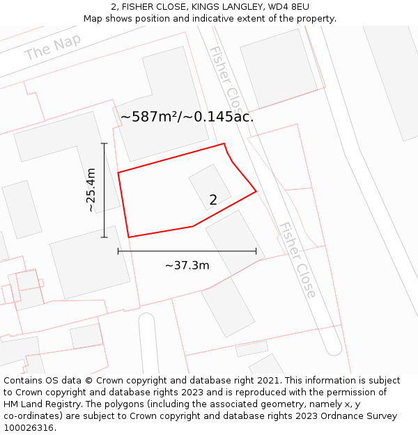 2, FISHER CLOSE, KINGS LANGLEY, WD4 8EU: Plot and title map