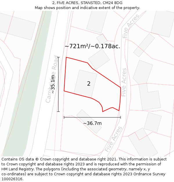 2, FIVE ACRES, STANSTED, CM24 8DG: Plot and title map