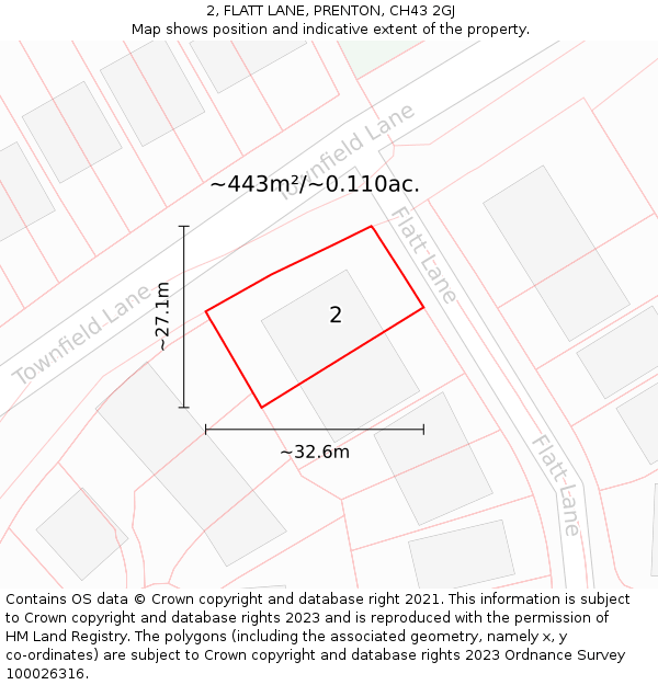 2, FLATT LANE, PRENTON, CH43 2GJ: Plot and title map