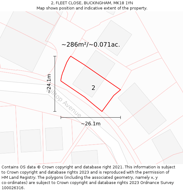 2, FLEET CLOSE, BUCKINGHAM, MK18 1YN: Plot and title map