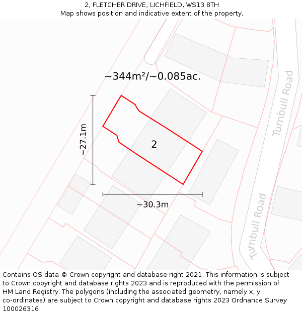 2, FLETCHER DRIVE, LICHFIELD, WS13 8TH: Plot and title map