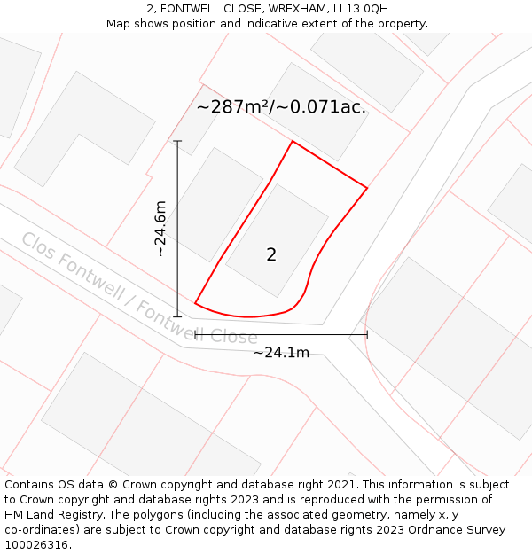 2, FONTWELL CLOSE, WREXHAM, LL13 0QH: Plot and title map