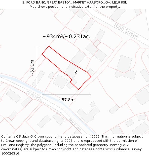 2, FORD BANK, GREAT EASTON, MARKET HARBOROUGH, LE16 8SL: Plot and title map