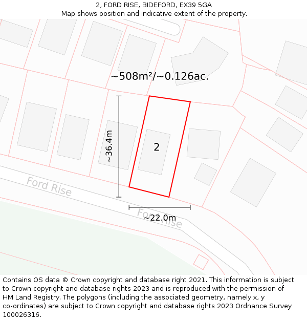 2, FORD RISE, BIDEFORD, EX39 5GA: Plot and title map