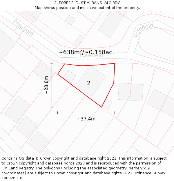 2, FOREFIELD, ST ALBANS, AL2 3DG: Plot and title map