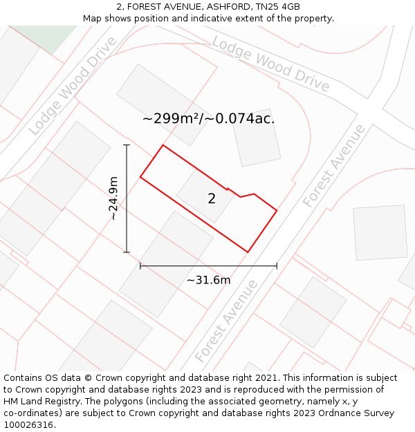 2, FOREST AVENUE, ASHFORD, TN25 4GB: Plot and title map