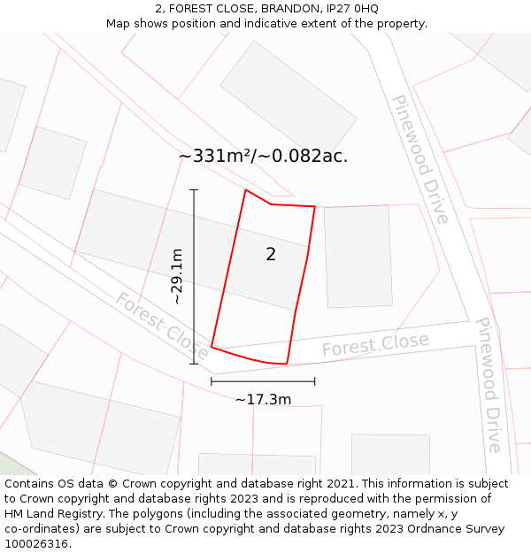 2, FOREST CLOSE, BRANDON, IP27 0HQ: Plot and title map
