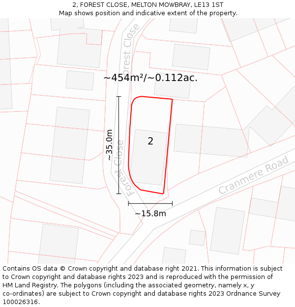 2, FOREST CLOSE, MELTON MOWBRAY, LE13 1ST: Plot and title map