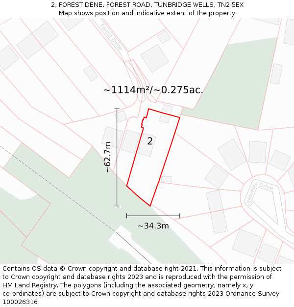 2, FOREST DENE, FOREST ROAD, TUNBRIDGE WELLS, TN2 5EX: Plot and title map