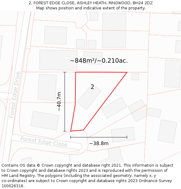 2, FOREST EDGE CLOSE, ASHLEY HEATH, RINGWOOD, BH24 2DZ: Plot and title map